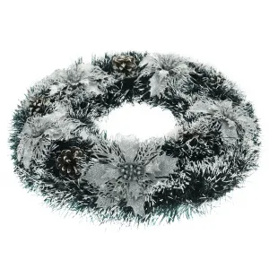 TEMPO-KONDELA KVIDO, vianočný veniec s dekoráciami, zelená/strieborná, priemer 45 cm