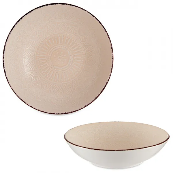 VESSIA Hlboký kameninový tanier MANDALA 20 cm béžový
