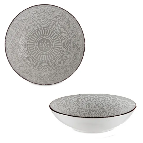 VESSIA Hlboký kameninový tanier MANDALA 20 cm sivý