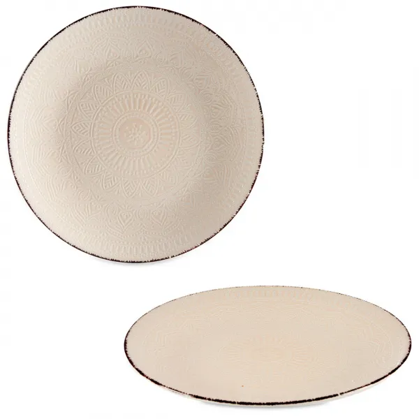 VESSIA Plytký kameninový tanier MANDALA 27 cm béžový