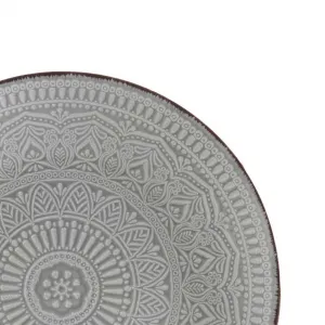 VESSIA Plytký kameninový tanier MANDALA 27 cm sivý