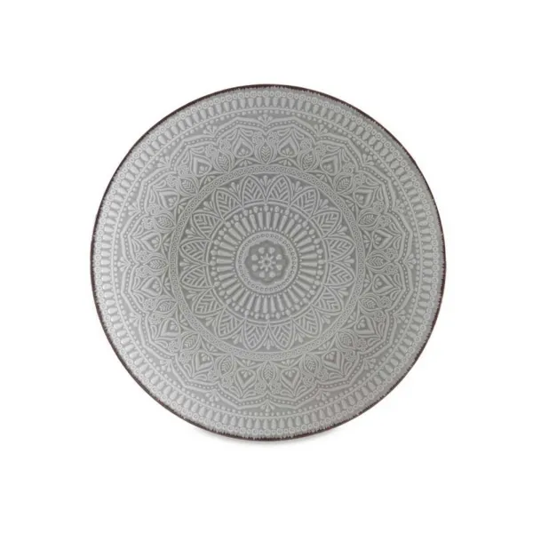 VESSIA Plytký kameninový tanier MANDALA 27 cm sivý