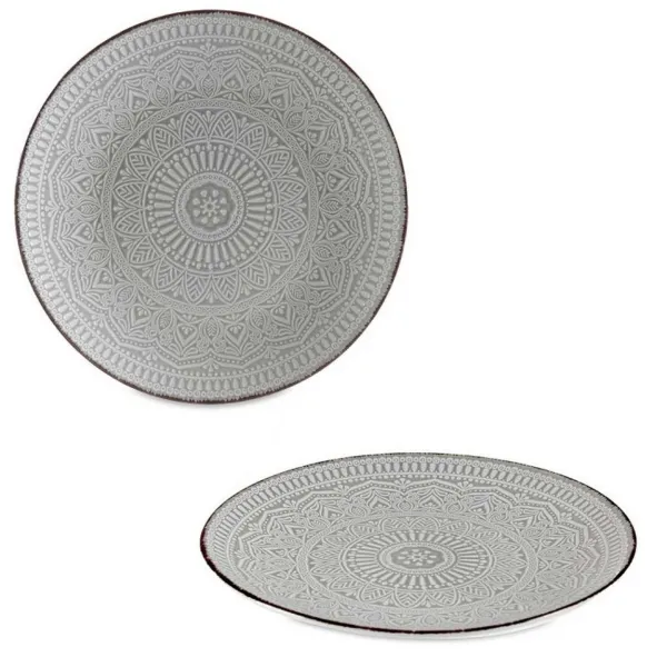VESSIA Plytký kameninový tanier MANDALA 27 cm sivý