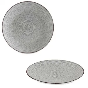VESSIA Plytký kameninový tanier MANDALA 27 cm sivý