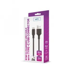 SETTY USB - USB-C kábel 3,0 m 2A, čierna (GSM109588)