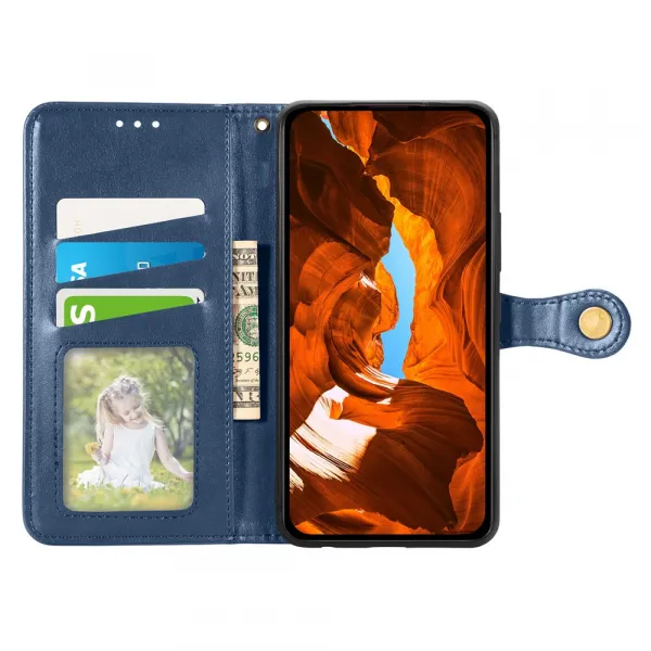 LEATHER BUCKLE Peňaženkový obal pre Xiaomi Redmi Note 15 Pro+ 5G / POCO M8 Pro 5G modrý