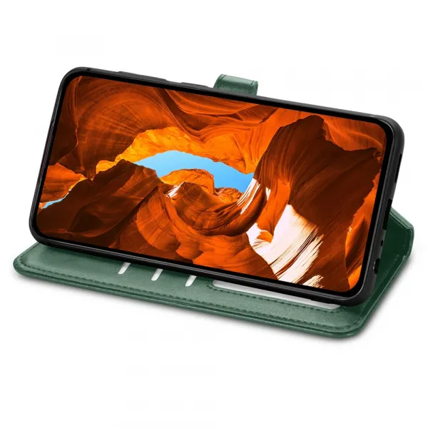 LEATHER BUCKLE Peňaženkový obal pre Xiaomi Redmi Note 15 Pro+ 5G / POCO M8 Pro 5G zelený