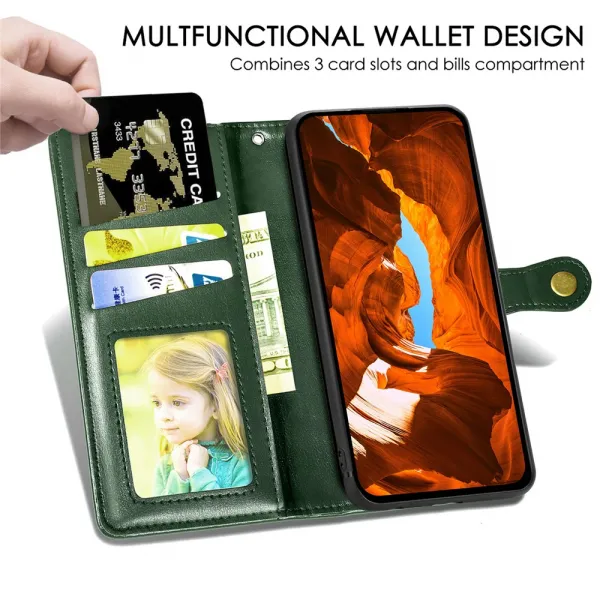 LEATHER BUCKLE Peňaženkový obal pre Xiaomi Redmi Note 15 Pro+ 5G / POCO M8 Pro 5G zelený