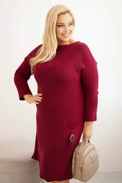 Legínovo Dámske oversize pletené šaty Plus Size z moherom s vreckom béžové Farba: Modrá, Veľkosť: UNI