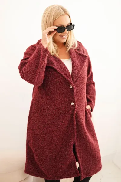 Legínovo Dámsky kabát Plus Size s vlnou a veľkým golierom béžový Farba: Hnedá, Veľkosť: UNI