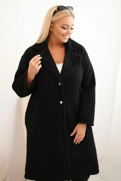 Legínovo Dámsky kabát Plus Size s vlnou a veľkým golierom béžový Farba: Hnedá, Veľkosť: UNI