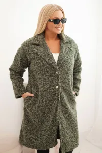 Legínovo Dámsky kabát Plus Size s vlnou a veľkým golierom béžový Farba: Hnedá, Veľkosť: UNI