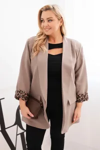 Legínovo Dámske sako Plus Size s leopardovou podšívkou hnedé Farba: Čokoláda, Veľkosť: UNI