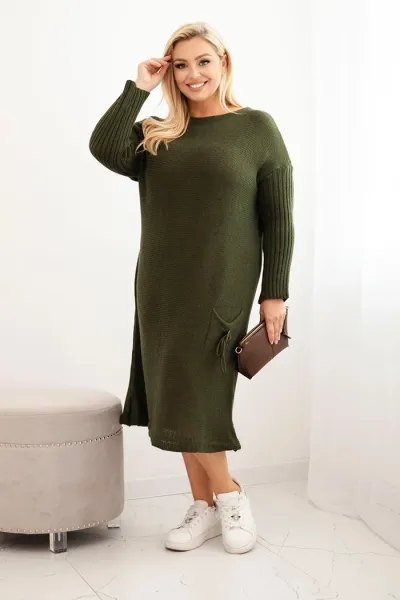 Legínovo Dámske oversize pletené šaty Plus Size z moherom s vreckom béžové Farba: Modrá, Veľkosť: UNI
