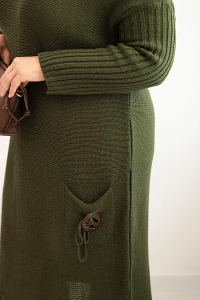 Legínovo Dámske oversize pletené šaty Plus Size z moherom s vreckom béžové Farba: Modrá, Veľkosť: UNI