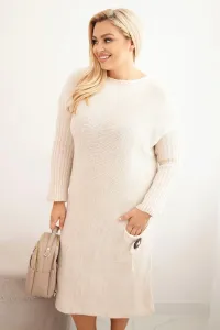 Legínovo Dámske oversize pletené šaty Plus Size z moherom s vreckom béžové Farba: Modrá, Veľkosť: UNI