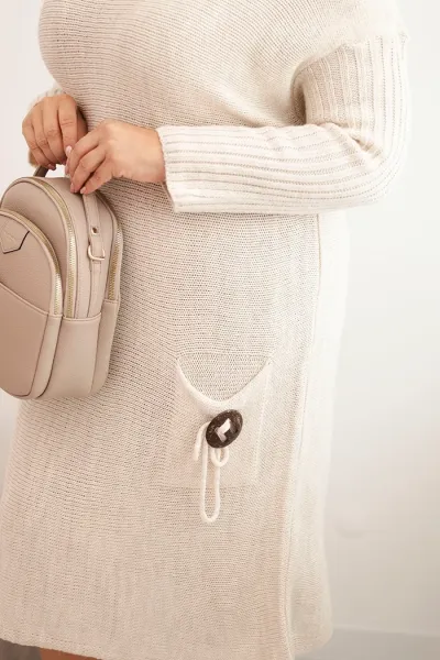 Legínovo Dámske oversize pletené šaty Plus Size z moherom s vreckom béžové Farba: Modrá, Veľkosť: UNI