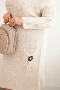 Legínovo Dámske oversize pletené šaty Plus Size z moherom s vreckom béžové Farba: Modrá, Veľkosť: UNI