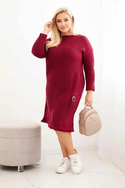 Legínovo Dámske oversize pletené šaty Plus Size z moherom s vreckom béžové Farba: Modrá, Veľkosť: UNI