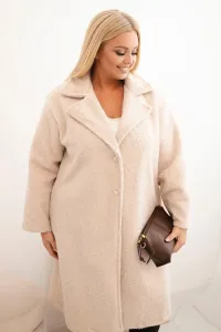 Legínovo Dámsky kabát Plus Size s vlnou a veľkým golierom béžový Farba: Hnedá, Veľkosť: UNI