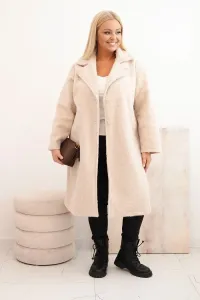 Legínovo Dámsky kabát Plus Size s vlnou a veľkým golierom béžový Farba: Hnedá, Veľkosť: UNI