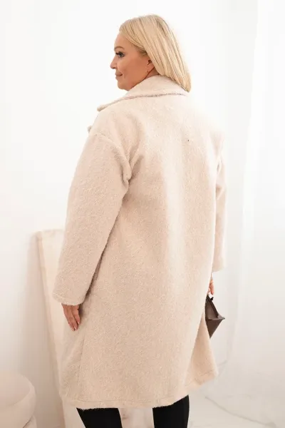 Legínovo Dámsky kabát Plus Size s vlnou a veľkým golierom béžový Farba: Hnedá, Veľkosť: UNI