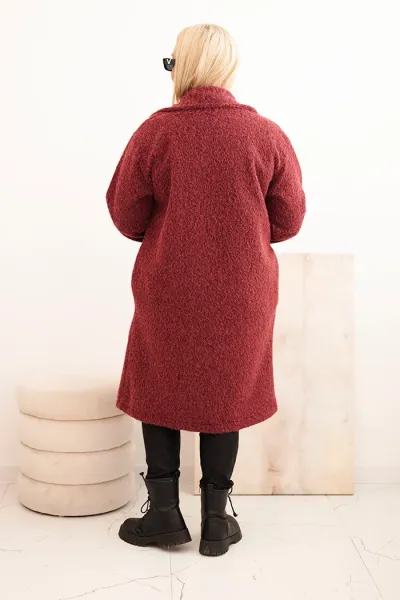 Legínovo Dámsky kabát Plus Size s vlnou a veľkým golierom béžový Farba: Hnedá, Veľkosť: UNI