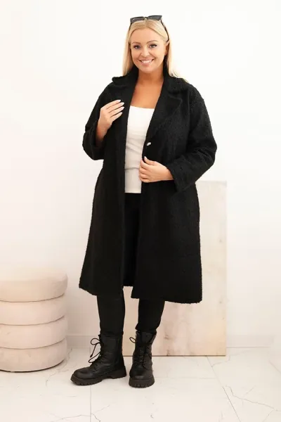Legínovo Dámsky kabát Plus Size s vlnou a veľkým golierom béžový Farba: Hnedá, Veľkosť: UNI