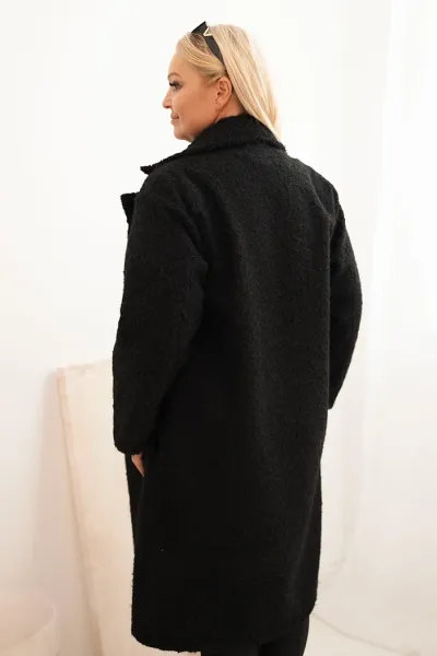 Legínovo Dámsky kabát Plus Size s vlnou a veľkým golierom béžový Farba: Hnedá, Veľkosť: UNI