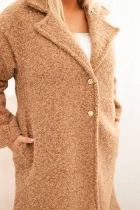 Legínovo Dámsky kabát Plus Size s vlnou a veľkým golierom béžový Farba: Hnedá, Veľkosť: UNI
