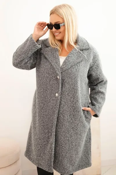 Legínovo Dámsky kabát Plus Size s vlnou a veľkým golierom béžový Farba: Hnedá, Veľkosť: UNI
