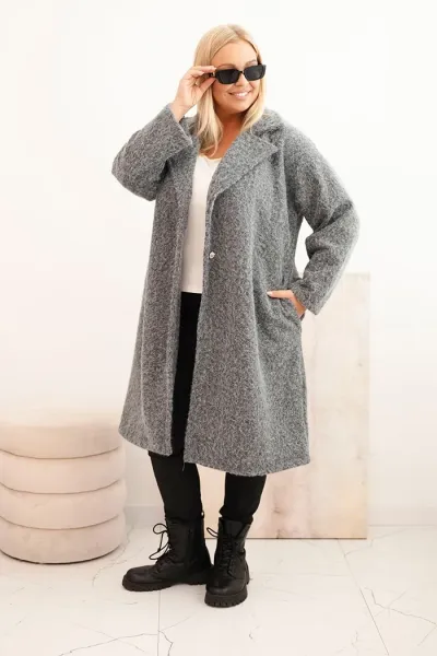 Legínovo Dámsky kabát Plus Size s vlnou a veľkým golierom béžový Farba: Hnedá, Veľkosť: UNI