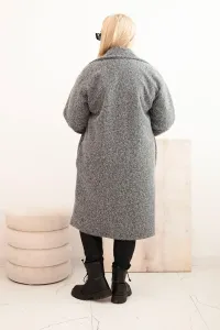 Legínovo Dámsky kabát Plus Size s vlnou a veľkým golierom béžový Farba: Hnedá, Veľkosť: UNI
