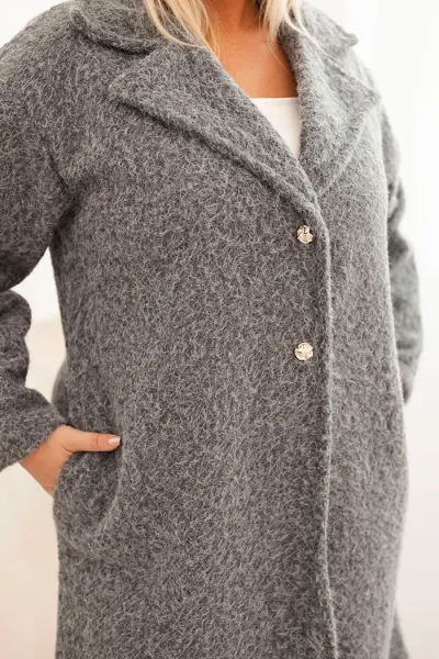 Legínovo Dámsky kabát Plus Size s vlnou a veľkým golierom béžový Farba: Hnedá, Veľkosť: UNI