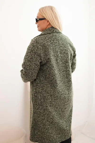 Legínovo Dámsky kabát Plus Size s vlnou a veľkým golierom béžový Farba: Hnedá, Veľkosť: UNI
