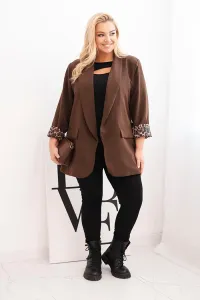 Legínovo Dámske sako Plus Size s leopardovou podšívkou hnedé Farba: Čokoláda, Veľkosť: UNI