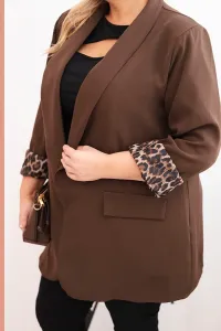 Legínovo Dámske sako Plus Size s leopardovou podšívkou hnedé Farba: Čokoláda, Veľkosť: UNI