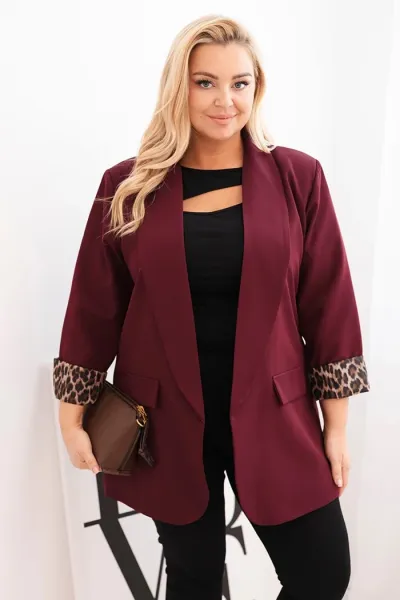 Legínovo Dámske sako Plus Size s leopardovou podšívkou hnedé Farba: Čokoláda, Veľkosť: UNI