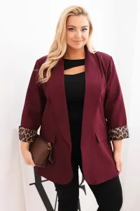 Legínovo Dámske sako Plus Size s leopardovou podšívkou hnedé Farba: Slivková, Veľkosť: UNI