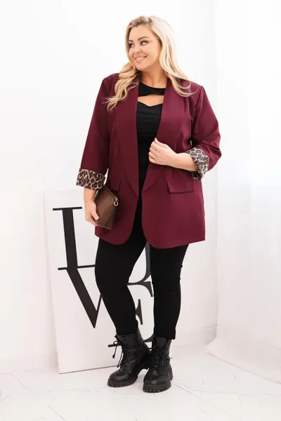 Legínovo Dámske sako Plus Size s leopardovou podšívkou hnedé Farba: Čokoláda, Veľkosť: UNI