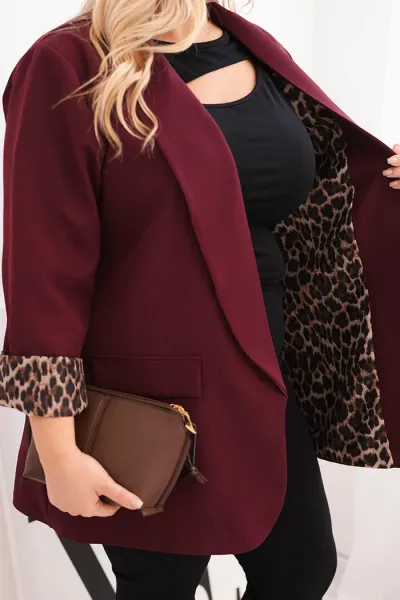 Legínovo Dámske sako Plus Size s leopardovou podšívkou hnedé Farba: Čokoláda, Veľkosť: UNI