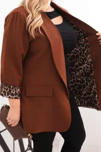 Legínovo Dámske sako Plus Size s leopardovou podšívkou hnedé Farba: Čokoláda, Veľkosť: UNI