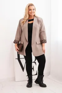 Legínovo Dámske sako Plus Size s leopardovou podšívkou hnedé Farba: Čokoláda, Veľkosť: UNI