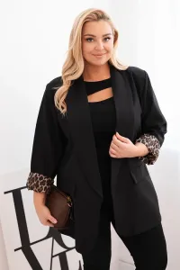 Legínovo Dámske sako Plus Size s leopardovou podšívkou hnedé Farba: Čierna, Veľkosť: UNI