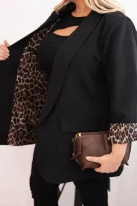 Legínovo Dámske sako Plus Size s leopardovou podšívkou hnedé Farba: Čokoláda, Veľkosť: UNI