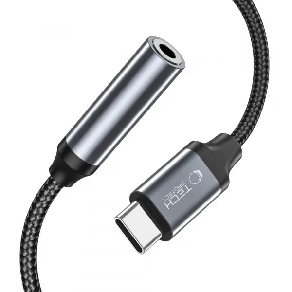 Tech-Protect Ultraboost adaptér USB-C / 3.5mm mini jack, čierny