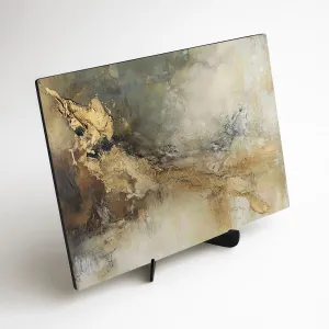 Abstraktný obraz na dreve - Zlatá elegancia
