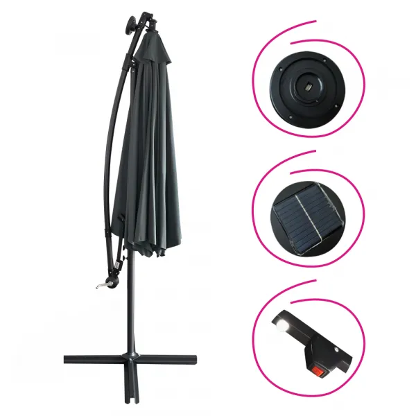 Záhradný LED slnečník, sivá, 3 m, LINDAN