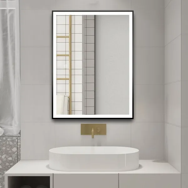 AQUALINE - CORNA zrkadlo s LED osvetlením 60x80cm, dotykový senzor, stmievateľné, čierna mat CN060