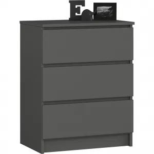 Ak furniture Komoda Kuba 60 cm s 3 zásuvkami grafitová